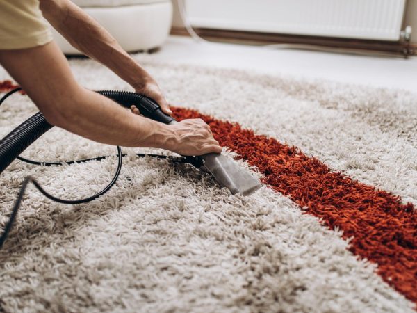 Process of deep carpet cleaning, dirt removing.